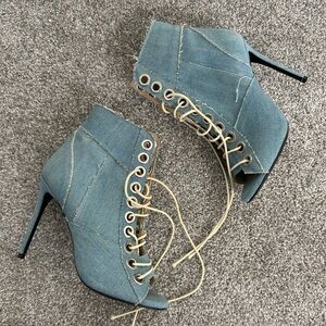 Raw edge Denim Lace-Up Ankle Boots